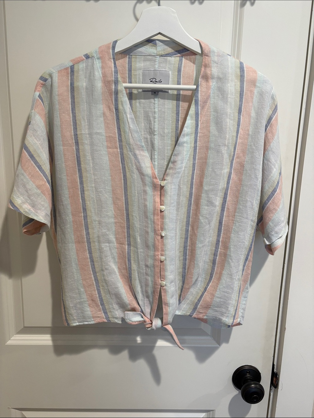Rails womens linen striped tie front blouse - size xs